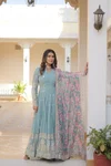KA 1078 Faux Georgette With Embroidery Zari Sequins Work Gown With Dupatta Wholesale In India  